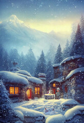 Christmas a small cottage on top illustration Generative AI Content by Midjourney
