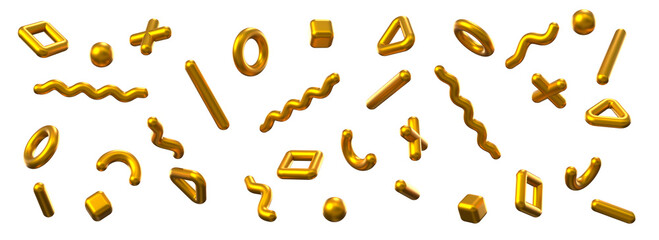 Set of golden geometric shapes objects