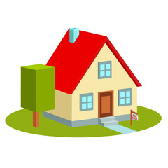 3D house icon. For sale. Isolated on white background. Vector illustration.