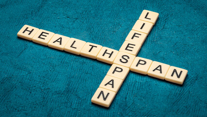 lifespan and healthspan crossword, health, age and longevity concept