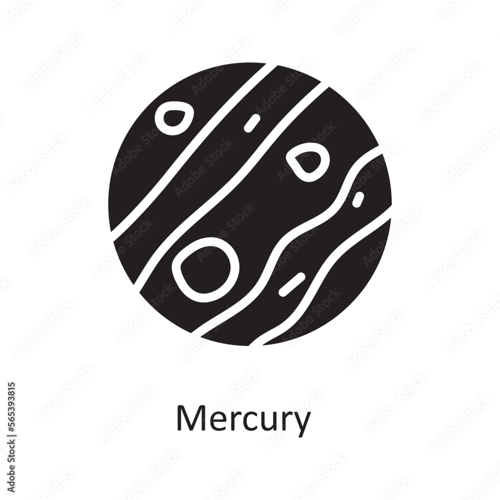 Poster mercury vector solid icon design illustration. space symbol on white background eps 10 file