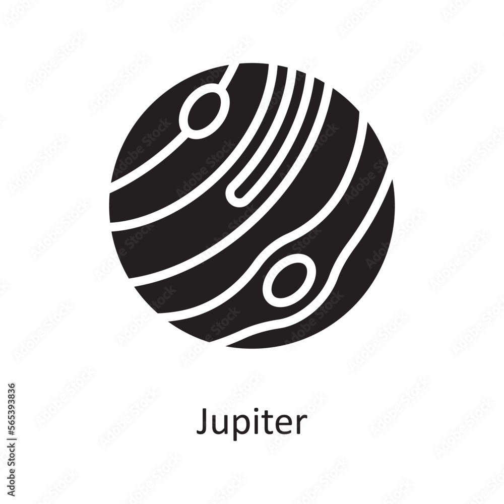 Poster jupiter vector solid icon design illustration. space symbol on white background eps 10 file