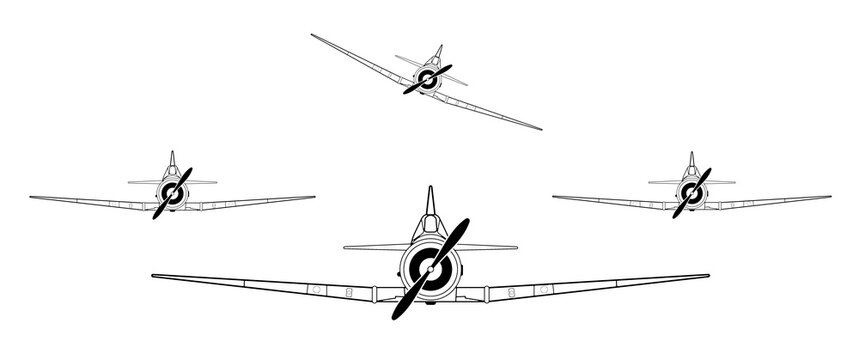Simple illustration of WWII Harvard Aircraft. Line art, clipart, graphic, icon, object, shape, symbol, etc. PNG with transparent background. Design elements for websites and other graphics.