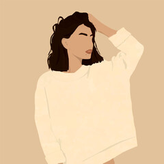 Girl in a cozy soft beige sweater