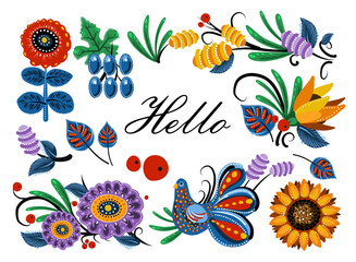 Set of flowers, greeting card