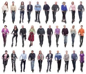 Obraz premium group of successful people on scooter isolated