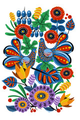 Floral ornament with with birds in ukrainian style
