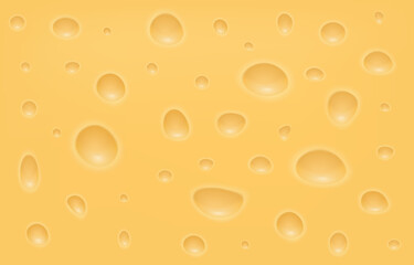 Swiss cheese texture, emmental or cheddar yellow background with air bubbles. Appetising switzerland milk, macro food wallpaper. Snack wrapping backdrop. Vector neoteric realistic illustration