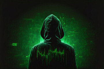 illustration of a hacker on a dark green background