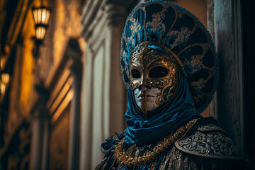 Obraz premium illustration of a venetian carnival scene while people are wearing costumes