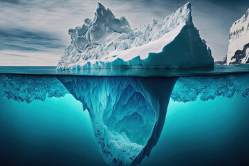 Um grande icebergue a derreter no oceano como conceito de mudanças do clima
