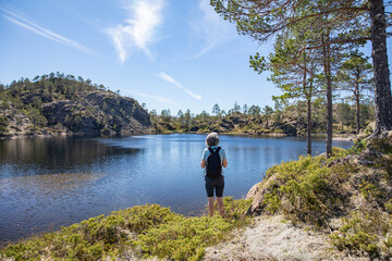 Fototapeta premium Hike to Kjerstivatnet in Velfjord, Helgeland, Norway, Europe