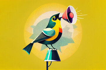bird with megaphone, announcement concept. Generative Ai