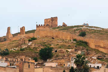 Fez, Morocco -  ruins of the Marinid Tombs from Fes el Bali. Royal necropolis for the Marinid dynasty. Popular lookout point over the historic city.