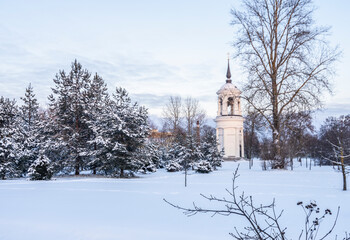 Winter in Pushkin. View of the Bell Tower at the Sophia (Ascension) Cathedral in Pushkin, St....