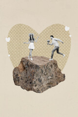 Artwork magazine collage picture of smiling excited couple enjoying 14 february celebration...