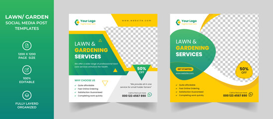 Lawn garden or landscaping service social media post and web banner template