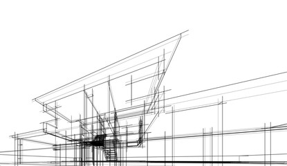 Architectural sketch of a building 3d illustration