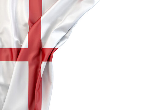Flag of England in the corner on white background. 3D illustration. Isolated