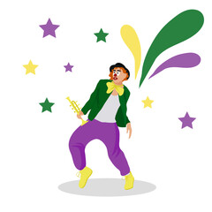 Mardi Gras clown illustration.