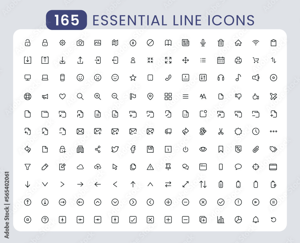 Wall mural set of line icons. 150 essential icons. big collection outline icon. mobile and web ui icon set. ess