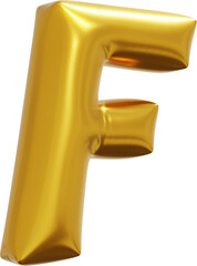 Gold foil alphabet letter F isolated. 3d rendering