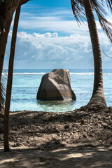 The fascinating rock formations on the beach of the Seychelles.
