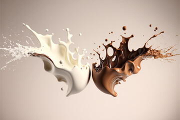 milk and chocolate splash on a beige background