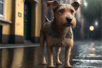 Airedale-Terrier in the rain, generative ai
