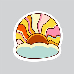 70s styles vector doodle sticker. Abstract stylized sunrise.