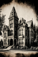 Fototapeta premium Black and white photograph of a historic building with a vintage feel - Timeless Charm - Midjourney AI generative