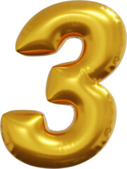 Gold foil alphabet number 3 isolated. 3d rendering