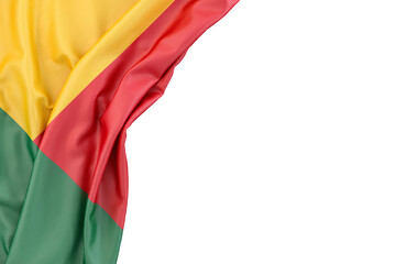 Flag of Benin in the corner on white background. 3D illustration. Isolated
