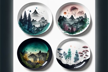 set of pates with  nature pattern