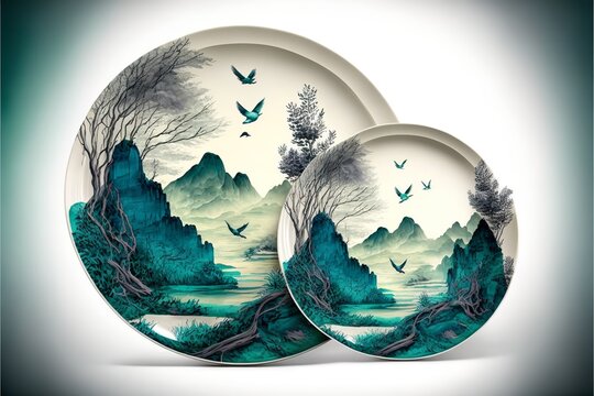 set of pates with  nature pattern