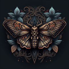 avatar logo emblem big butterfly on an iron lattice with flowers