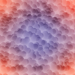 Valentine's Day pattern with translucent hearts on blured red and purple gradient background
