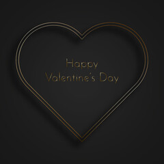 Greeting card with Happy Valentine's Day title in gold heart on dark background