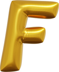 Gold foil alphabet letter F isolated. 3d rendering