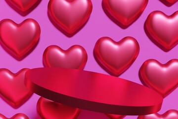 3d render of magenta color hearts pattern setting for Valentines day