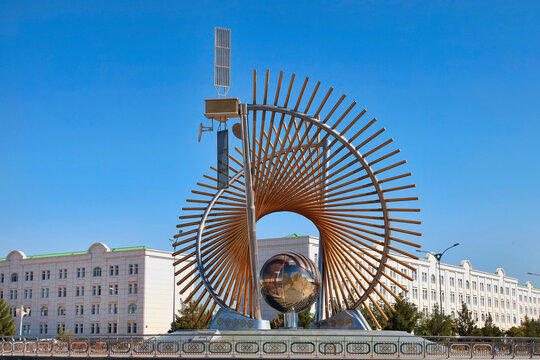 Ashgabat, Turkmenistan - August 20, 2022: Monument to new global technologies in capital of Turkmenistan.