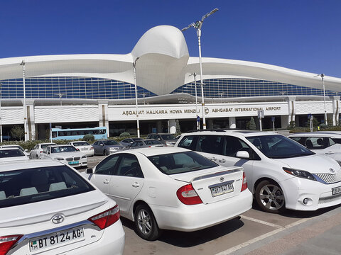Ashgabat, Turkmenistan - August 20, 2022. Ashgabat International Airport in the form of a bird.