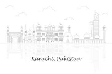 Fototapeta na wymiar Outline Skyline panorama of city of Karachi, Pakistan - vector illustration