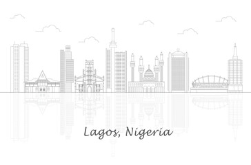 Fototapeta na wymiar Outline Skyline panorama of city of Lagos, Nigeria - vector illustration