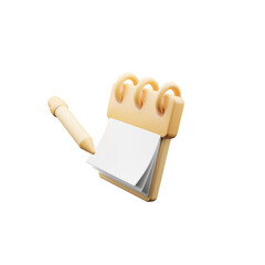 Note book and pencil 3D icon isolated on white background checklist and education concept 3d rendering 