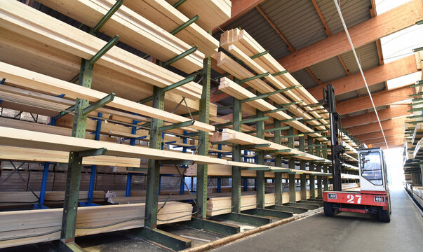 Timber mill/ sawmill: storage of planed wooden boards