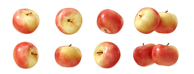 Fruit and healthy food concept. Apple isolated on  transparent background. 3d rendering illustration. PNG format