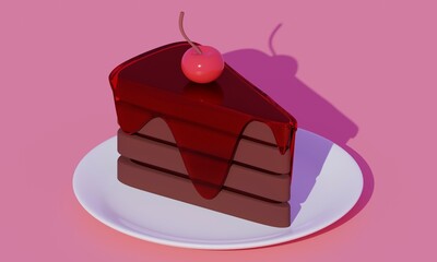 Chocolate cake with cherry. 3d rendering