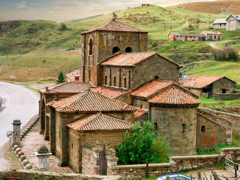 Arbas del Puerto, Spain. Views of the Colegiata de Santa Maria (Collegiate Church of Saint Mary), a late Romanesque Roman Catholic church
