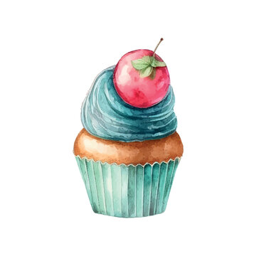 cupcake with cream. watercolor illustration ice cream